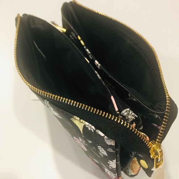 BLACK FLORAL CROSSBODY w/ shoulder &wristlet strap - Picture 5 of 8